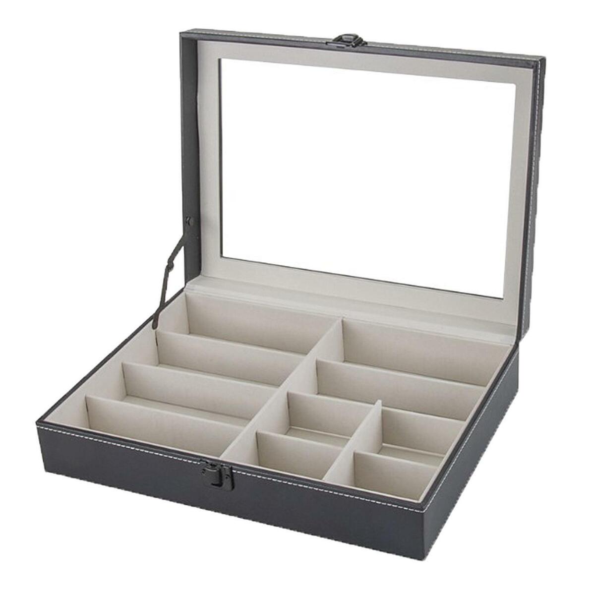 8 Slots Sunglasses Organizer Display PU Leather Holder Organizer Transparent Lid