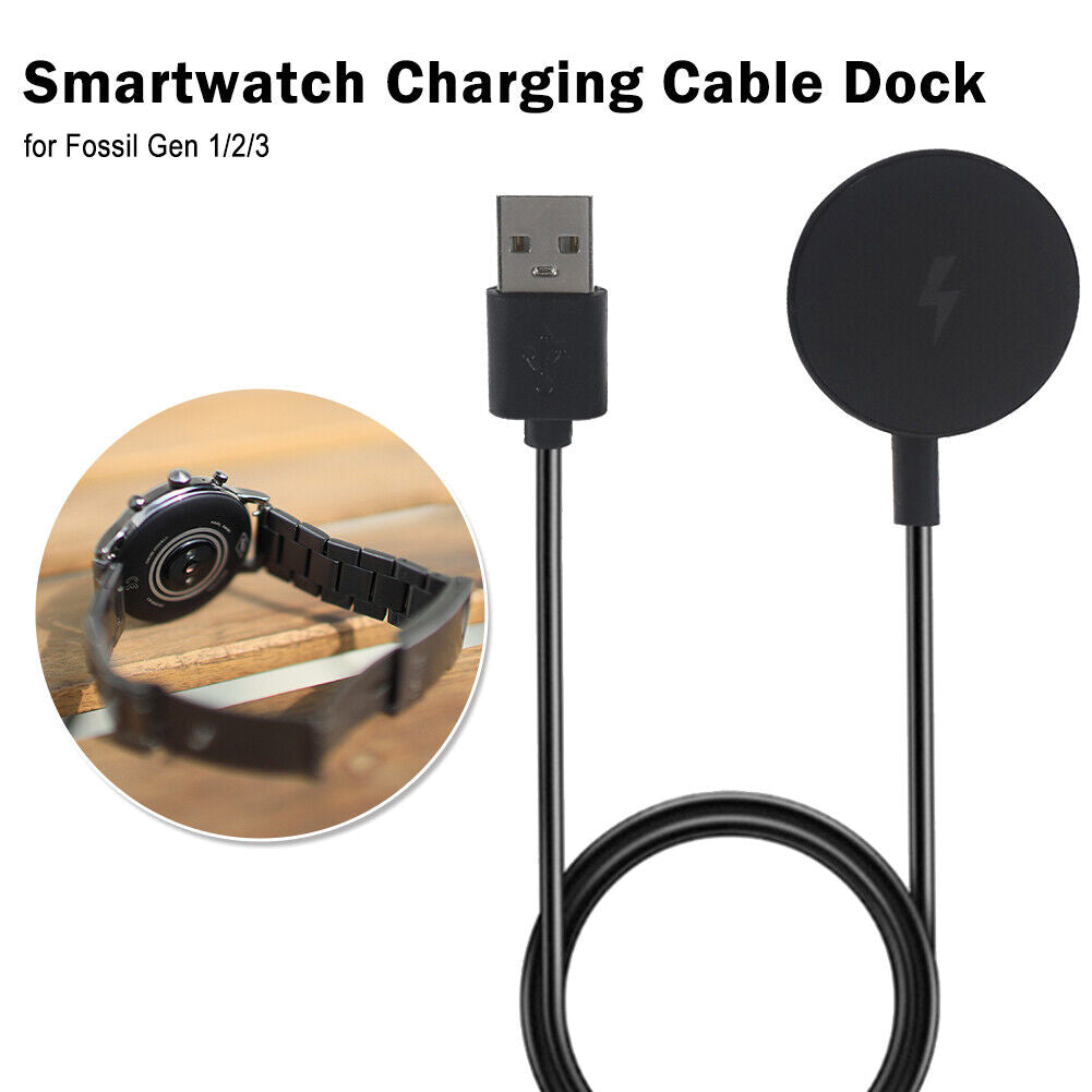 Smartwatch Charging Cable Dock for Fossil Gen 1/2/3 Charger Stand (Black)