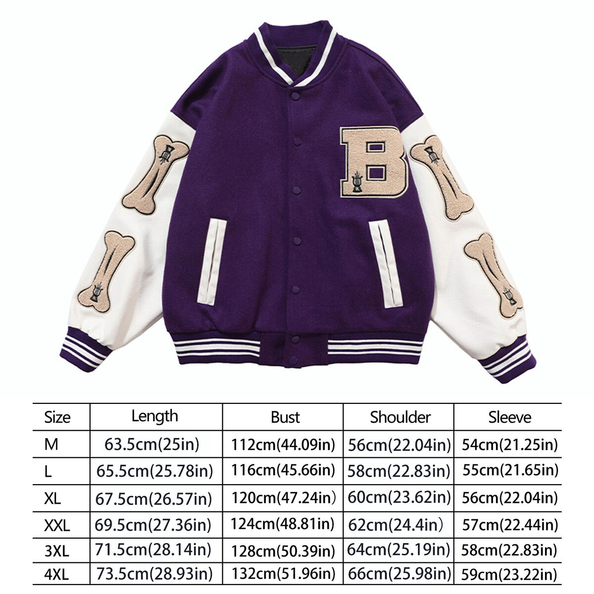 Letter Embroidered Jacket Leather Thick Baseball Uniform Coat (Purple 3XL)