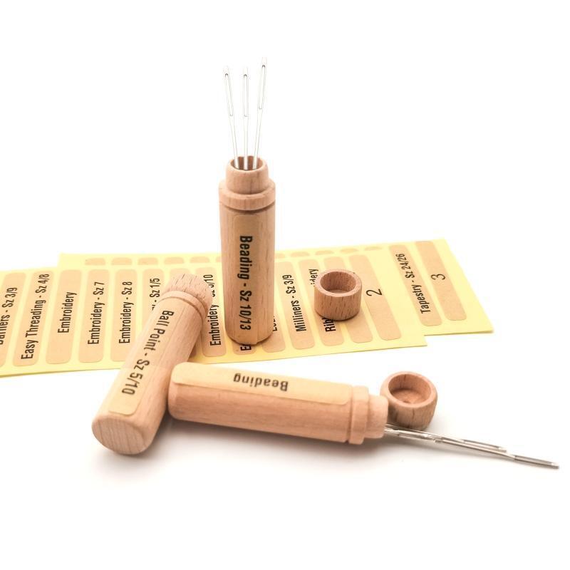 8Pcs Sewing Needle Storage Tubes Wood Lid with Labels Wooden Storage Case 2.36In