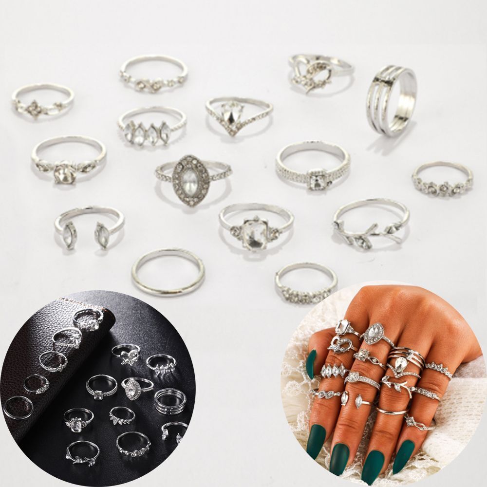 Fashion Jewelry Women Hollow Heart Boho Finger Ring Leaves Flower Rings Set