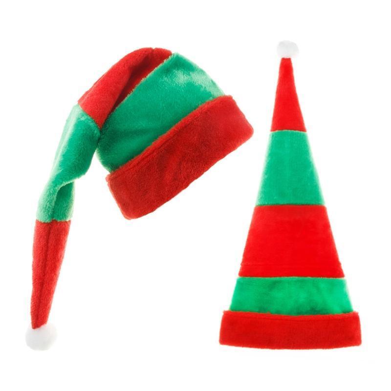 Red Green Striped Santa Elf Hat Soft Long Christmas Hat Costume Accss Xmas Decor