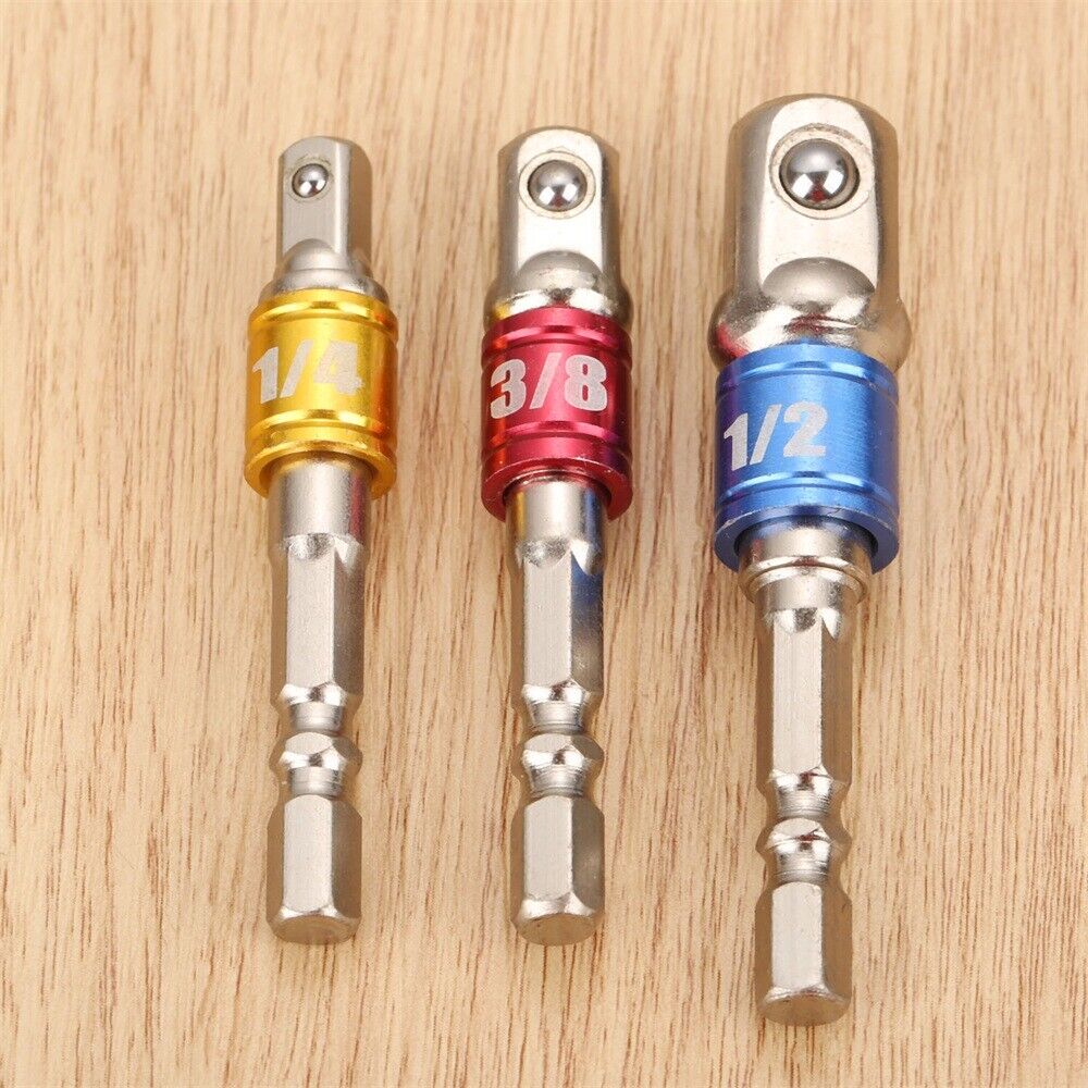 Aluminum Alloy Power Drill Bit Socket Adapter 1/4" 3/8" 1/2" Driver Tool 3pc New