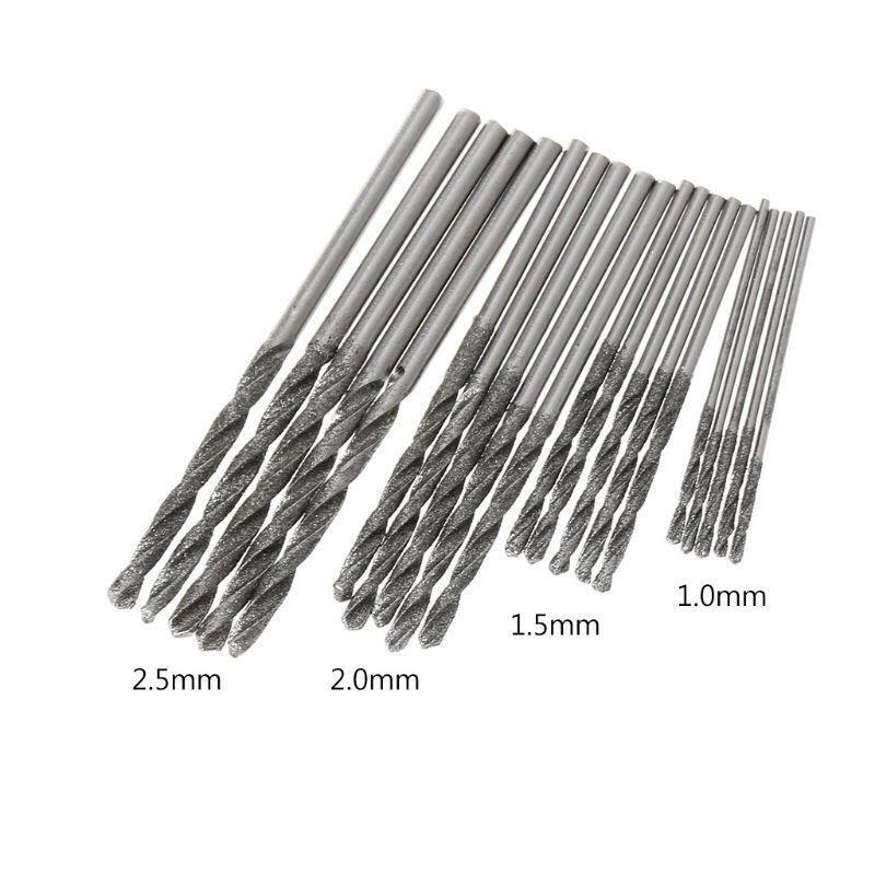 20Pcs 1mm 1.5mm 2mm 2.5mm Diamond Coated Twist Drill Bits Set For Glass Soft