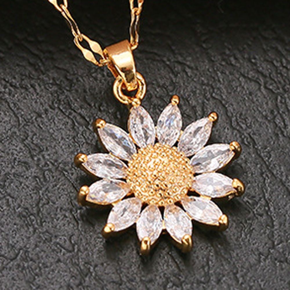 Jewelry Crystal Luxury Titanium Steel Sunflower Necklace Zircon Pendant Choker