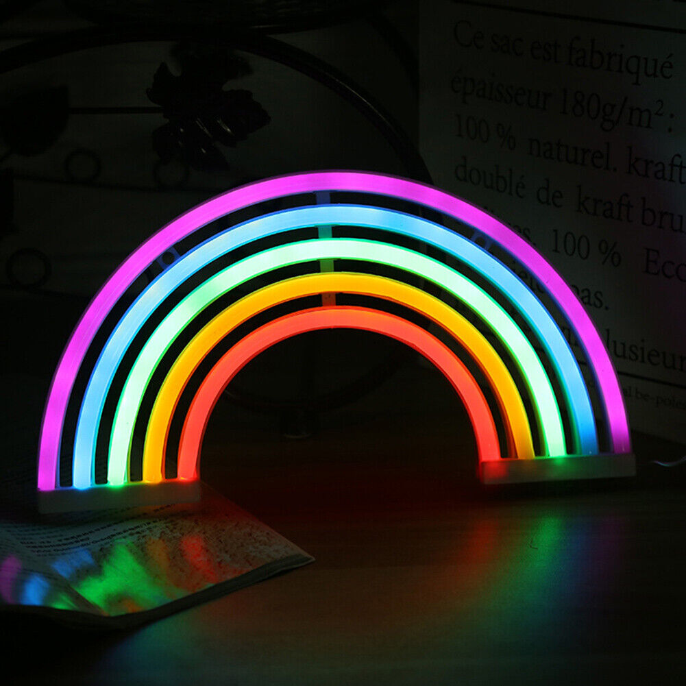 Rainbow Shape Neon LED Night Light USB/Battery Powered Bedroom Decor Lamp