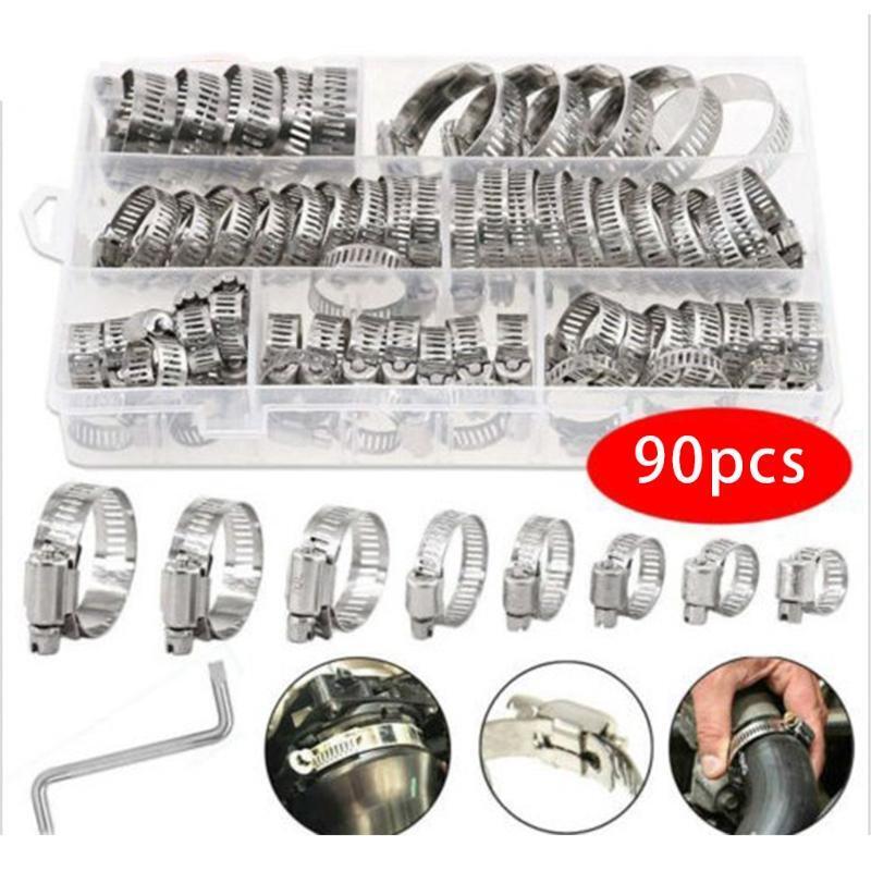 Water Pipe Fasteners Clamps 90Pcs 8-44mm Durable Stainless Steel Hoop Clamp Ring
