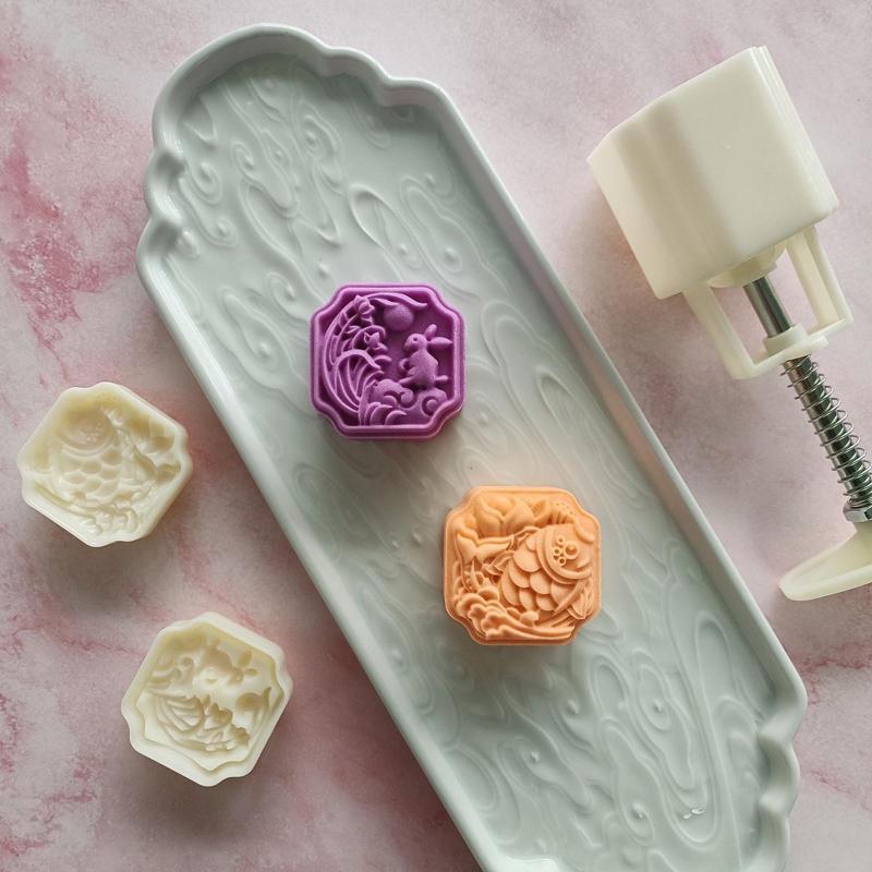 Moon Cake Moulds with 4 Different Stamps DIY Baking Mold for Mid-Autumn Festival