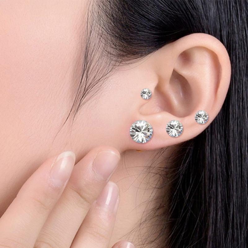 4PCS Stainless Steel Ear Studs Piercing Barbell Earrings Cubic Zirconia Inlaid