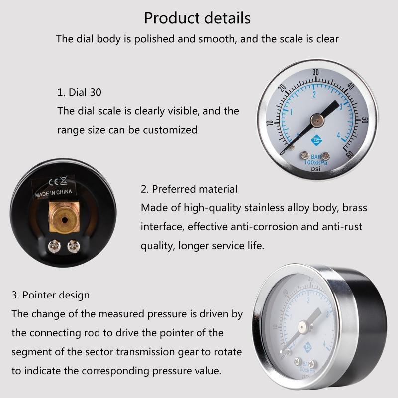 Utility Pressure Gauge Range 0-60psi/0-4bar Low Pressure Gauge 1/8" Thread