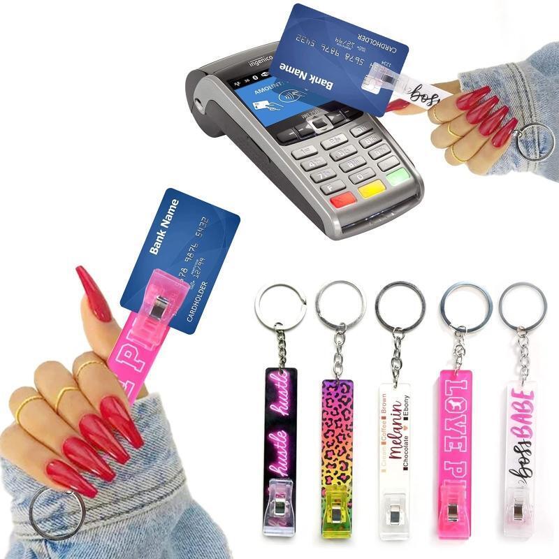 5 pieces/set Acrylic Card Grabber Keychain Long Nail Card ATM Card Clip for Girl