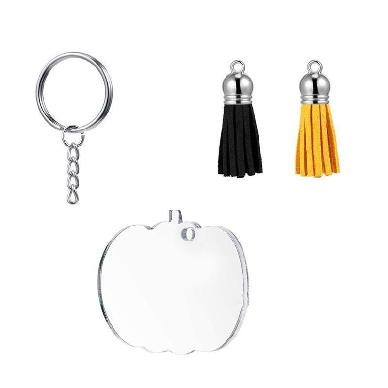 Acrylic Keychain DIY Accessories Halloween Pumpkin Acrylic Keyring Tassel Set