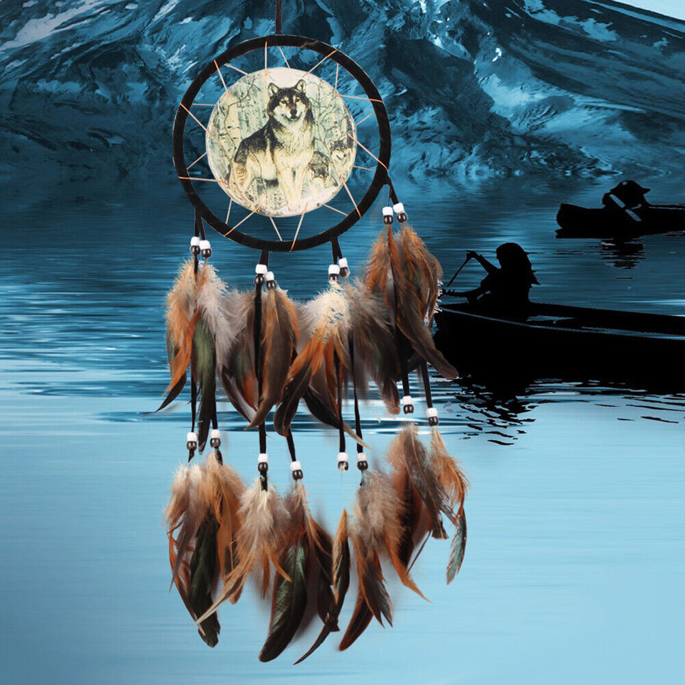 Wolf Totem Dream Catcher Feather Bead Hanging Decor Ornament