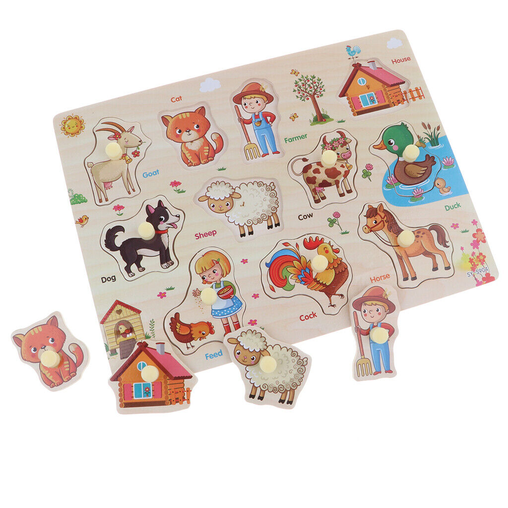 2 Pack Wooden Peg Puzzle  Preschool Educational  & Farm Animals