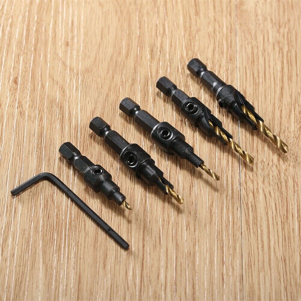 5pcs HSS Quick Change Countersink Screw Drill Bit Kit Hex Shank Wood Work Tool