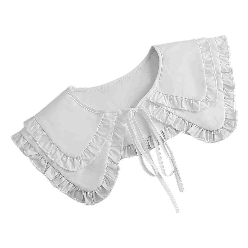 Women Double Layer Faux Collar White Shawl Tiered Ruffled Necklace Mini Poncho