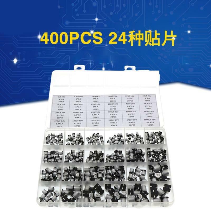 400 Pieces 1UF~1000UF SMD Aluminum Electrolytic Capacitors Assortment Kit + Box