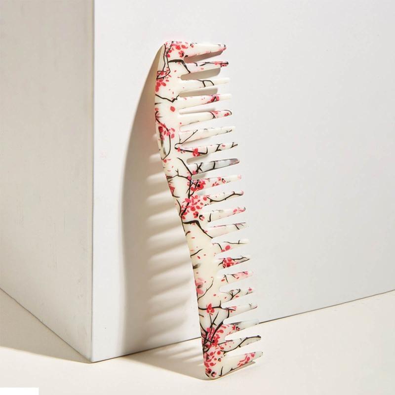 Flower Print Wide Tooth Comb Anti Static for Women Men Thick Wavy Curly Hair
