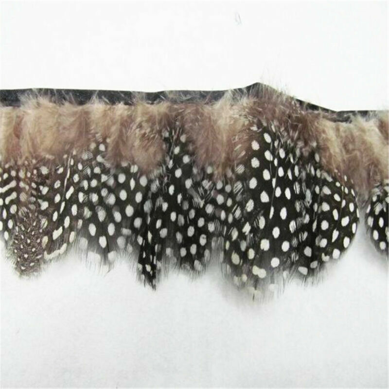 1M Black White Guinea Fowl Feather Fringe Trim for Crafts Costume Sew Millinery
