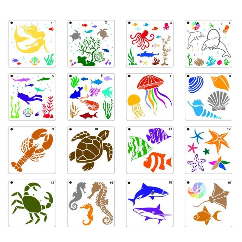 16 Pcs Big Marine Life DIY Layering Stencils Painting Album Decorative Template