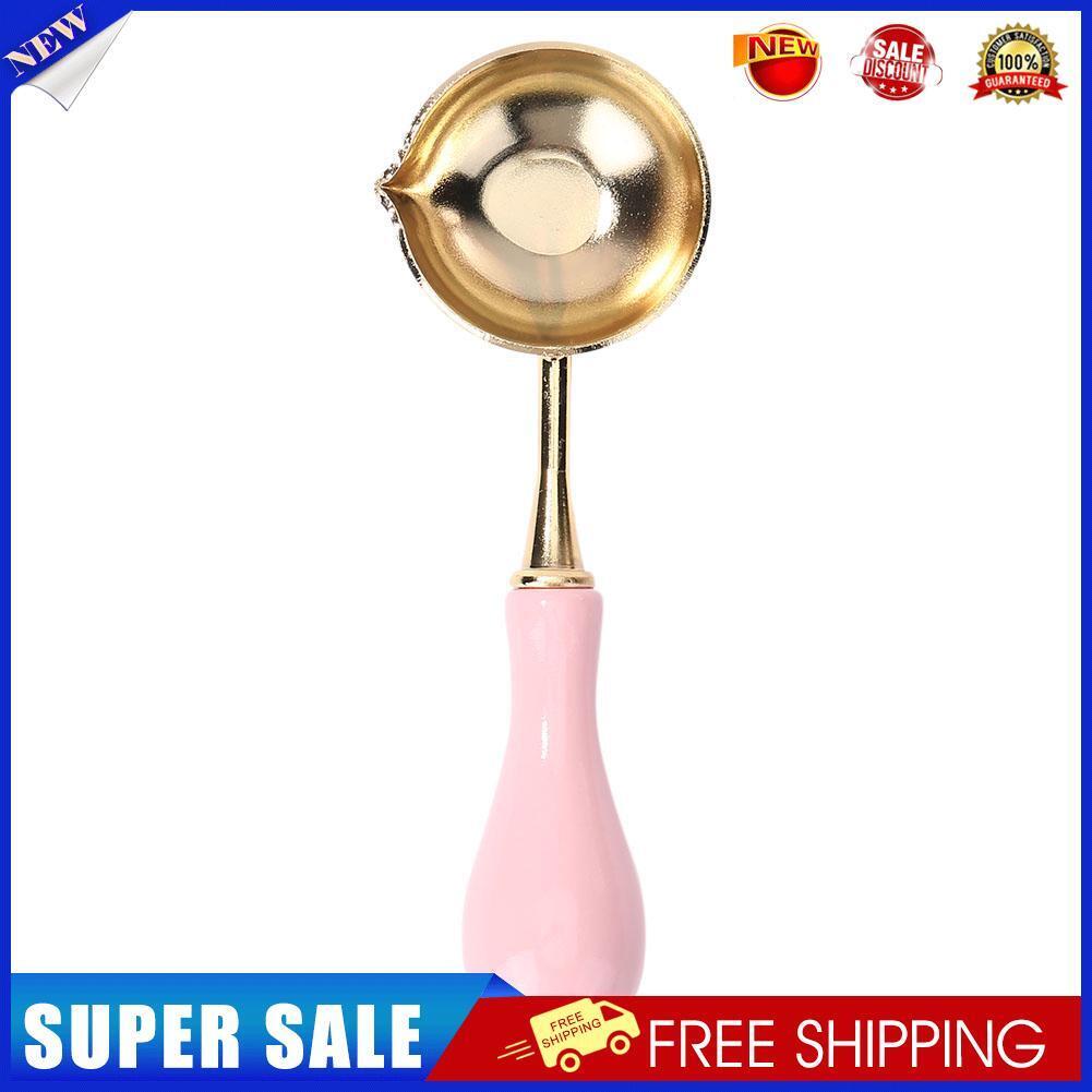 Wood Handle Sealing Wax Spoon Wax Bead Tablet Melting Spoons Craft (Pink)