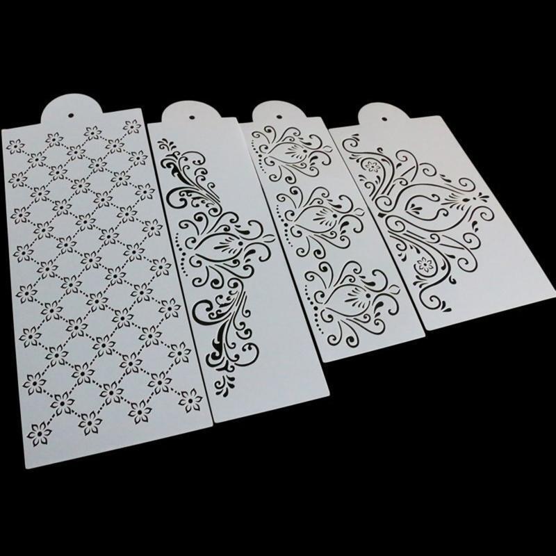4 Pack DIY Plastic Material Sugar Sieve Moulds Plastic Fondant Printing Stencils