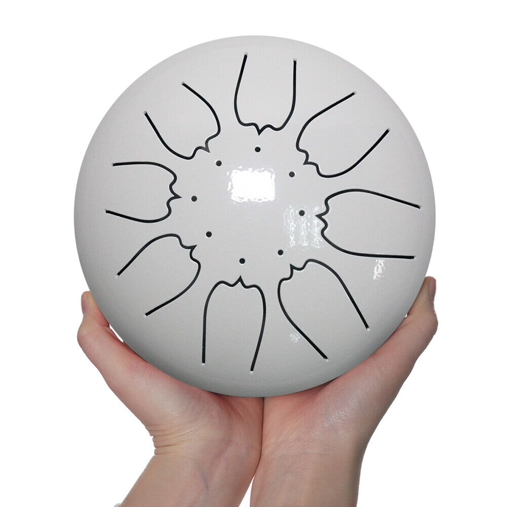 6 inch 8 Tune Steel Tongue Drum Set with Drumstick Pad Carrying Bag (White)