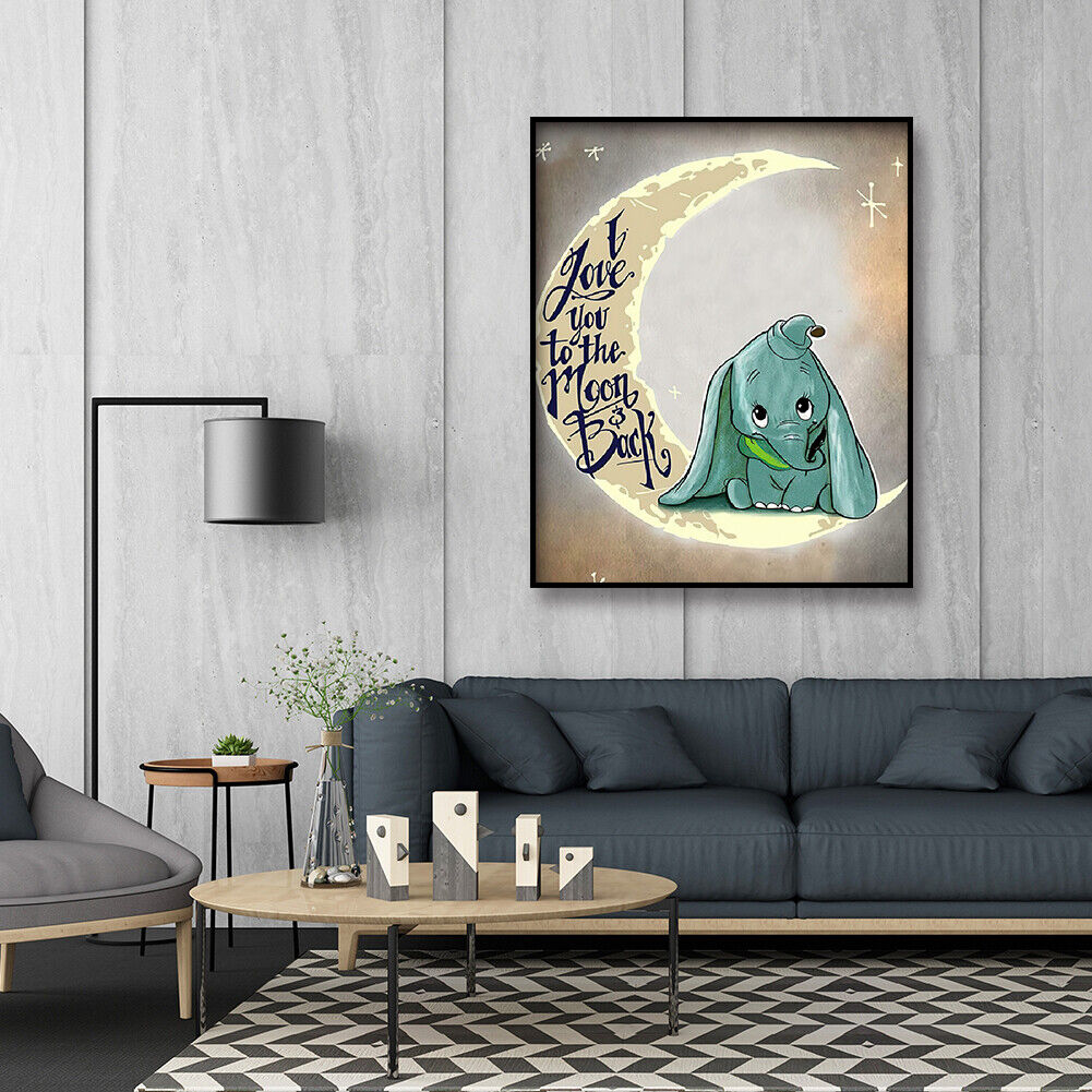 Baby Elephant on the Moon 5D DIY Full Square Drill Diamond Painting Mosaic