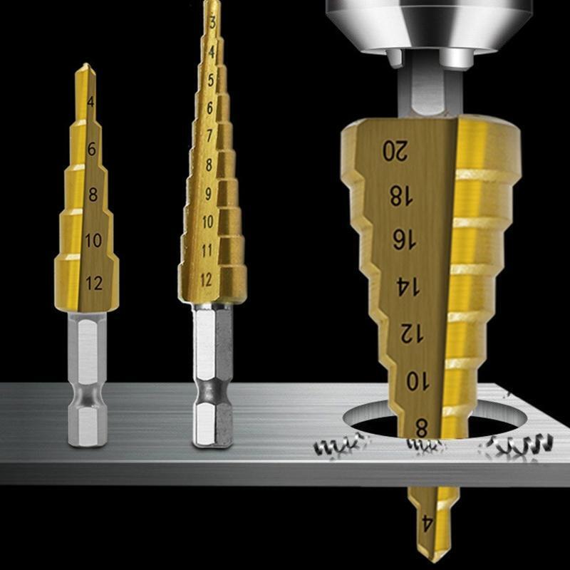 3 Pcs HSS Titanium Coated Step Drill Bit Set for Home DIY Power Drills Durable