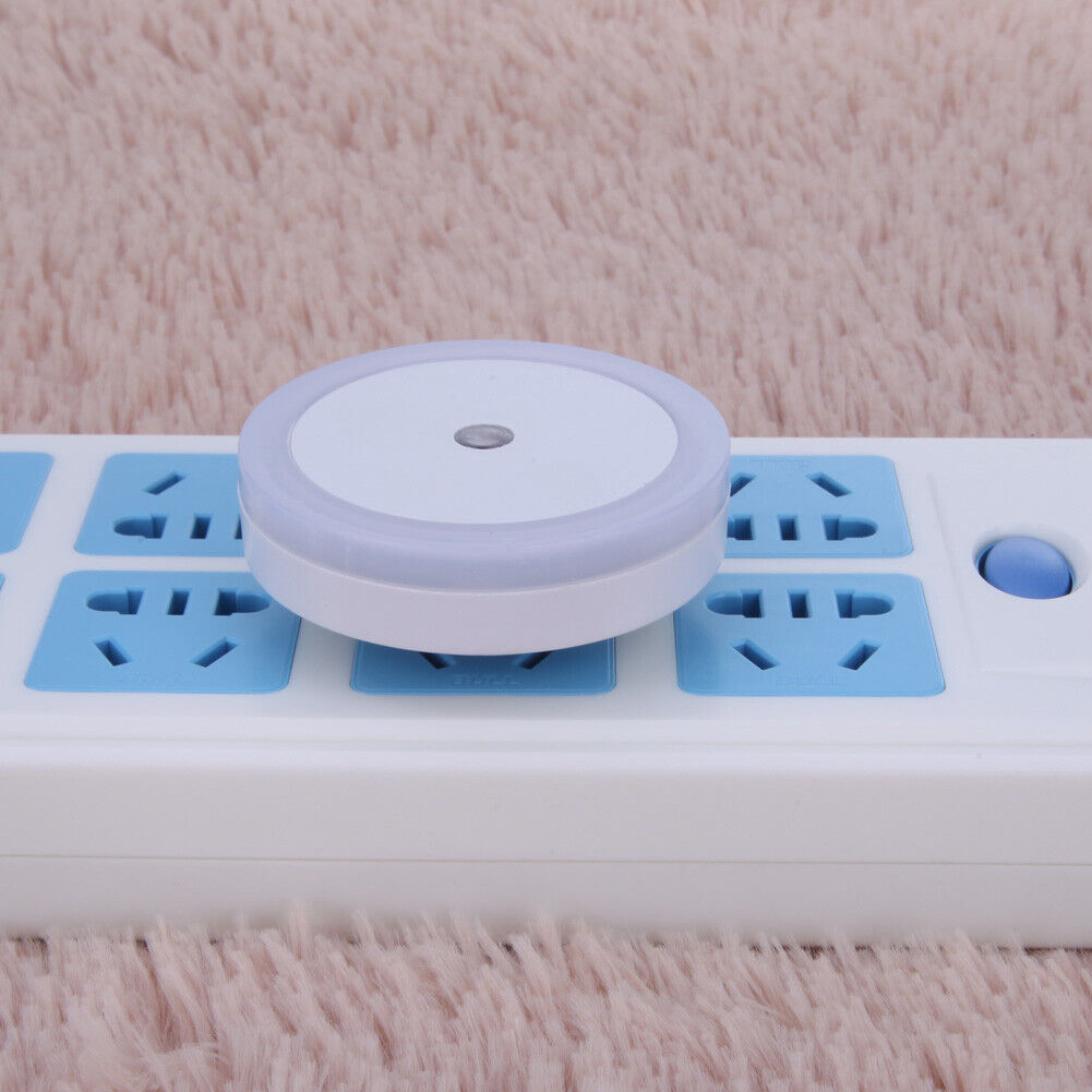 LED Light Sensor Control Night Light Round Bedroom Lamp (White)(US plug)