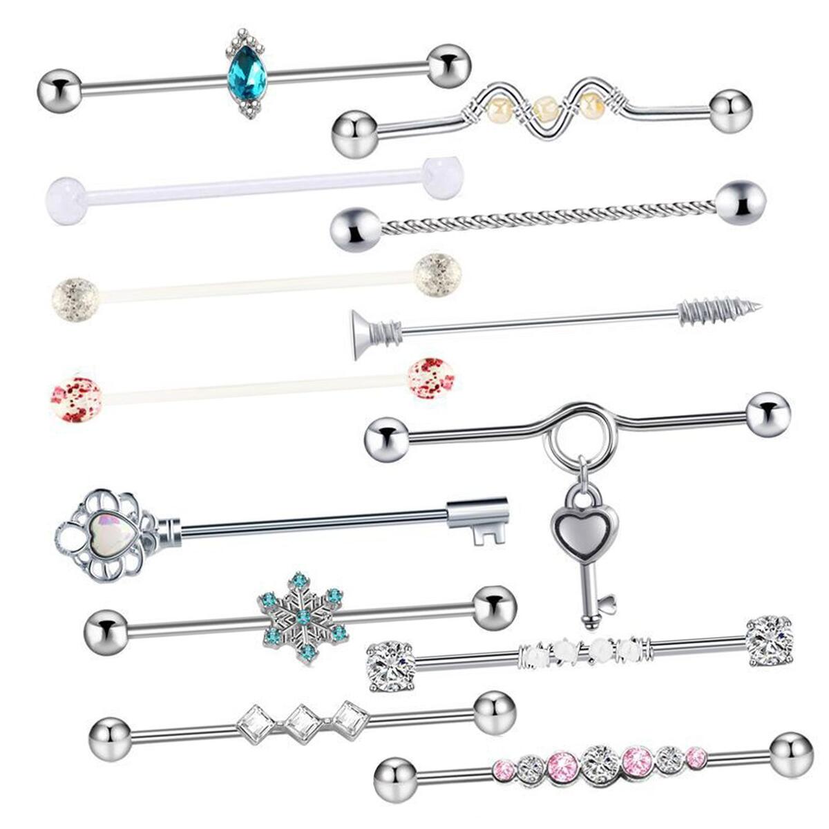 13Pcs Industrial Barbell Earrings Piercing Jewelry Industrial Piercing Bar