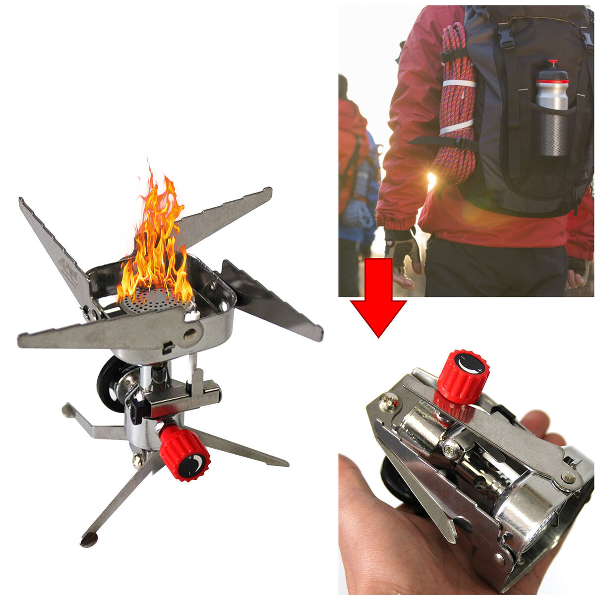 Outdoor Gas Stove Portable Stainless Steel Cooking Stove for Hiking Picnic