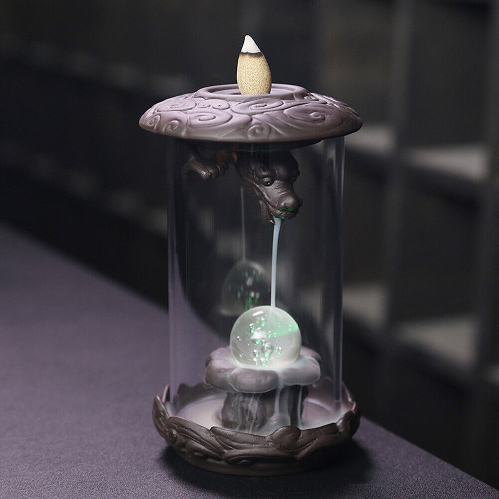 Purple Sand Dragon Backflow Incense Burner Smoke Censer Home Teahouse Decor