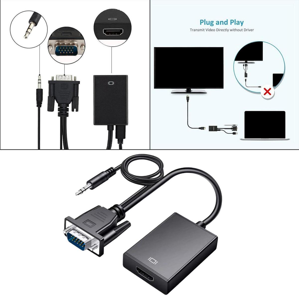 VGA to HD Multimedia Interface Converter for Computer Desktop Monitor HDTV