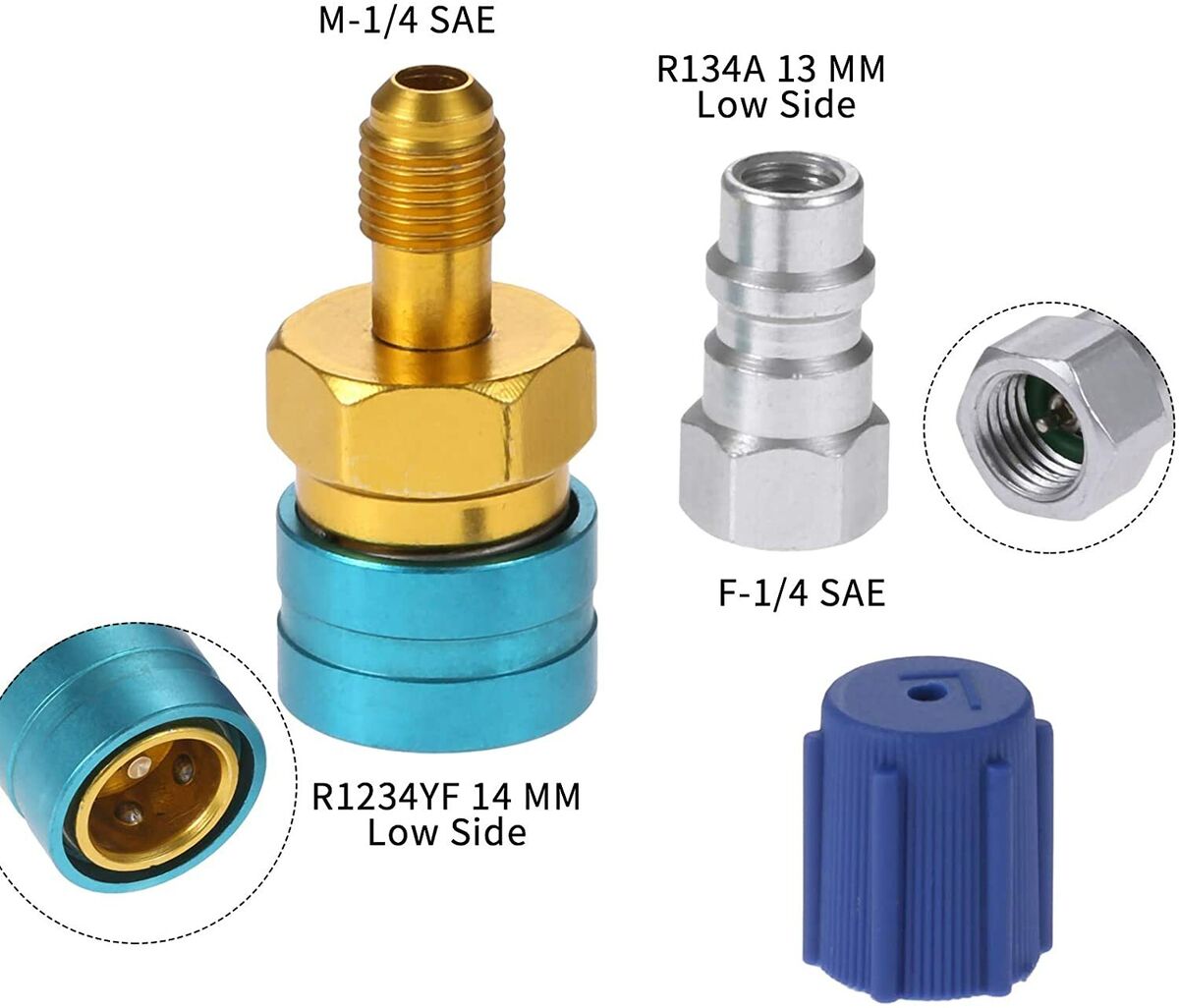 HQ R1234yf Quick Coupler/R12 to R134a Adapter/Low Side R-134a Service Port Cap