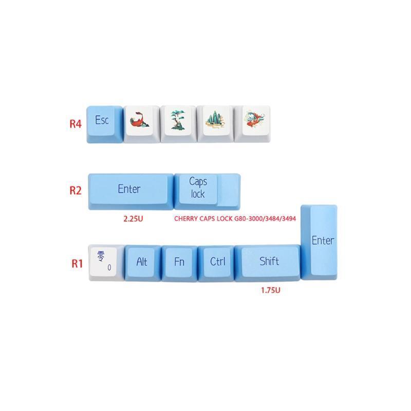 117 Keys Dye Subbed PBT Keycaps Blue and White Porcelain OEM for Cherry MX Cap