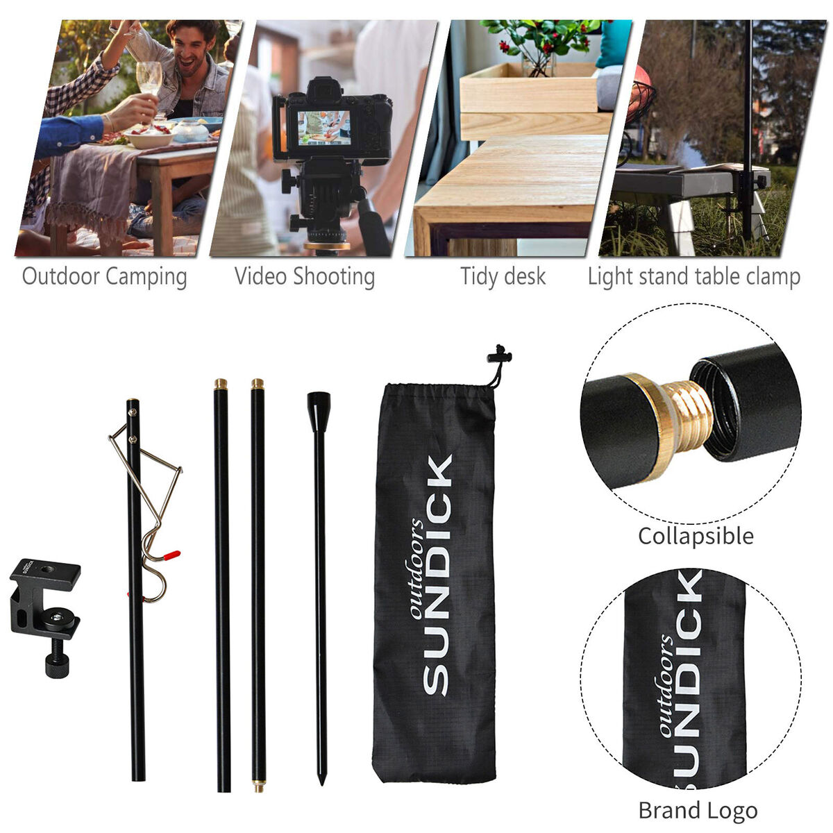 Folding Lantern Post Pole - Collapsible Hanging Light Stand Holder Hook