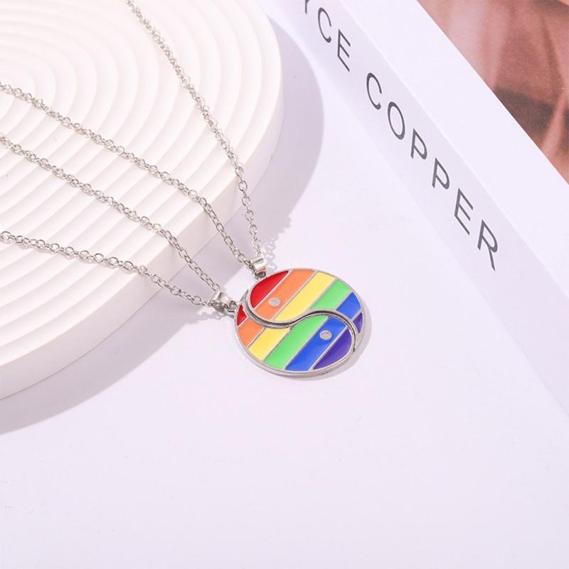 Tai Chi Necklace Rainbow Yin Yang Pendant Necklace for Men Women Friends