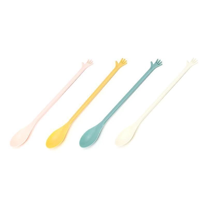 4 Pieces PP Plastic Material Spoons Colorful Stirring Stick Creative Long Handle