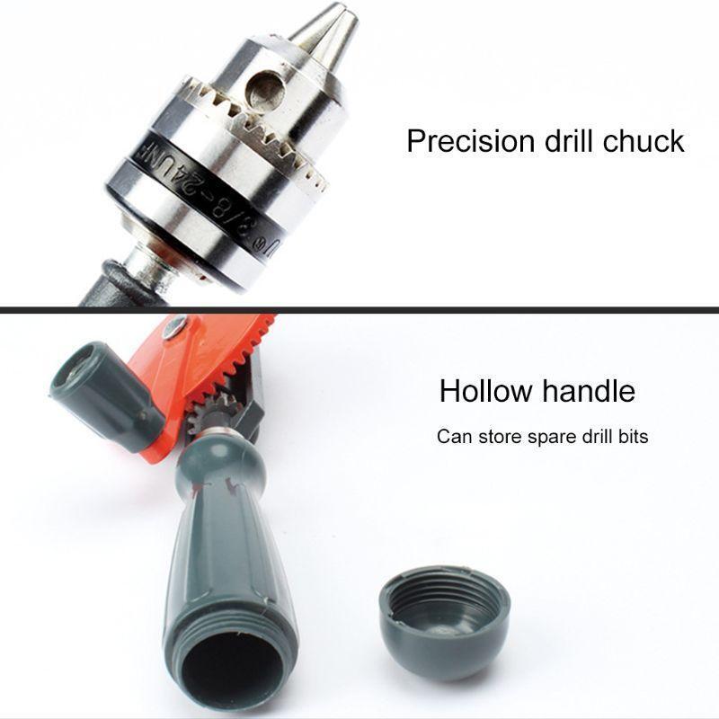 1/4 inch Portable Hand Crank Manual Drill for Wood Plastic Double Gear w 2Pinion