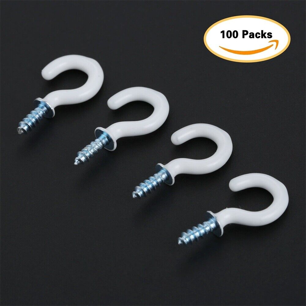 100Pcs 0.94" Strong Sharp Vinyl Coated Ceiling Hooks Space-saving Household Item