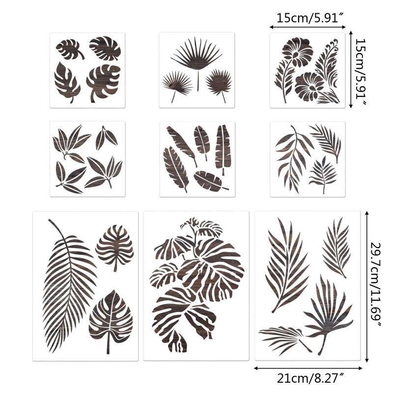 9x Hollow Flower Leaves Painting Stencils Flexible Template for Gift Card Making