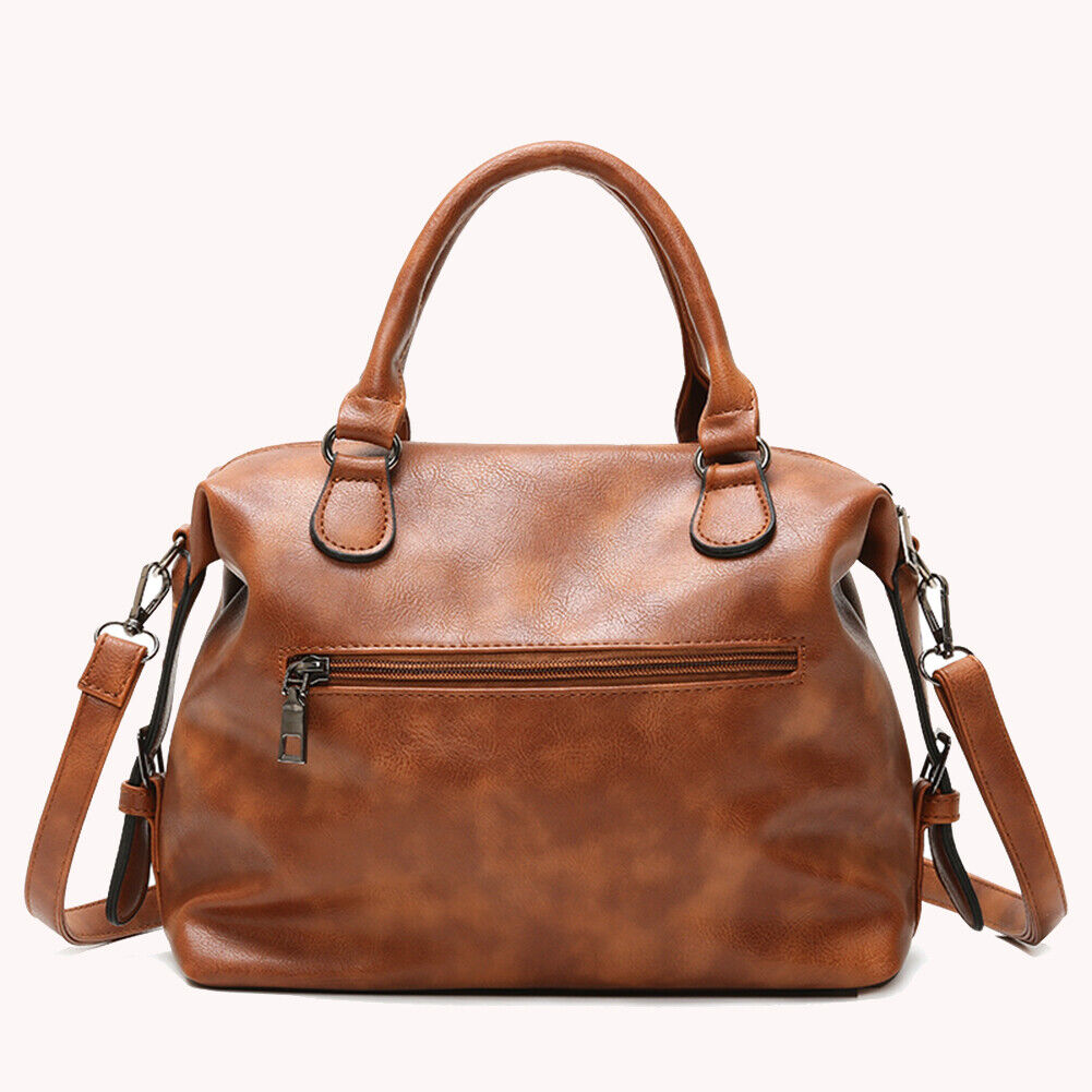 Fashion Women Solid Color PU Messenger Bag Casual Large Handbags (Brown)