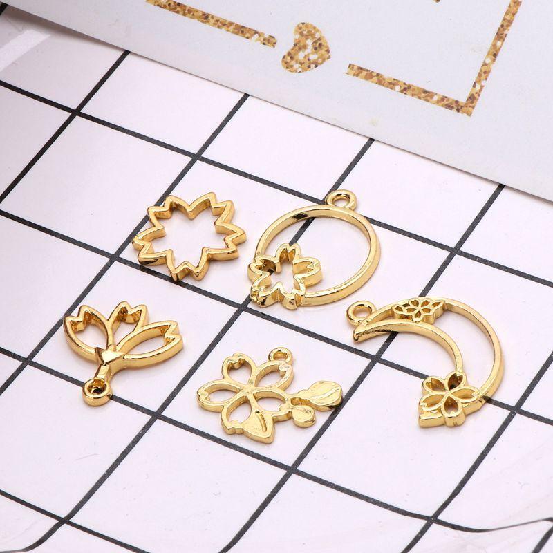 5Pcs Cherry Flower Open Bezel Charm Pressed Flower Blank Frame Hollow Pendants