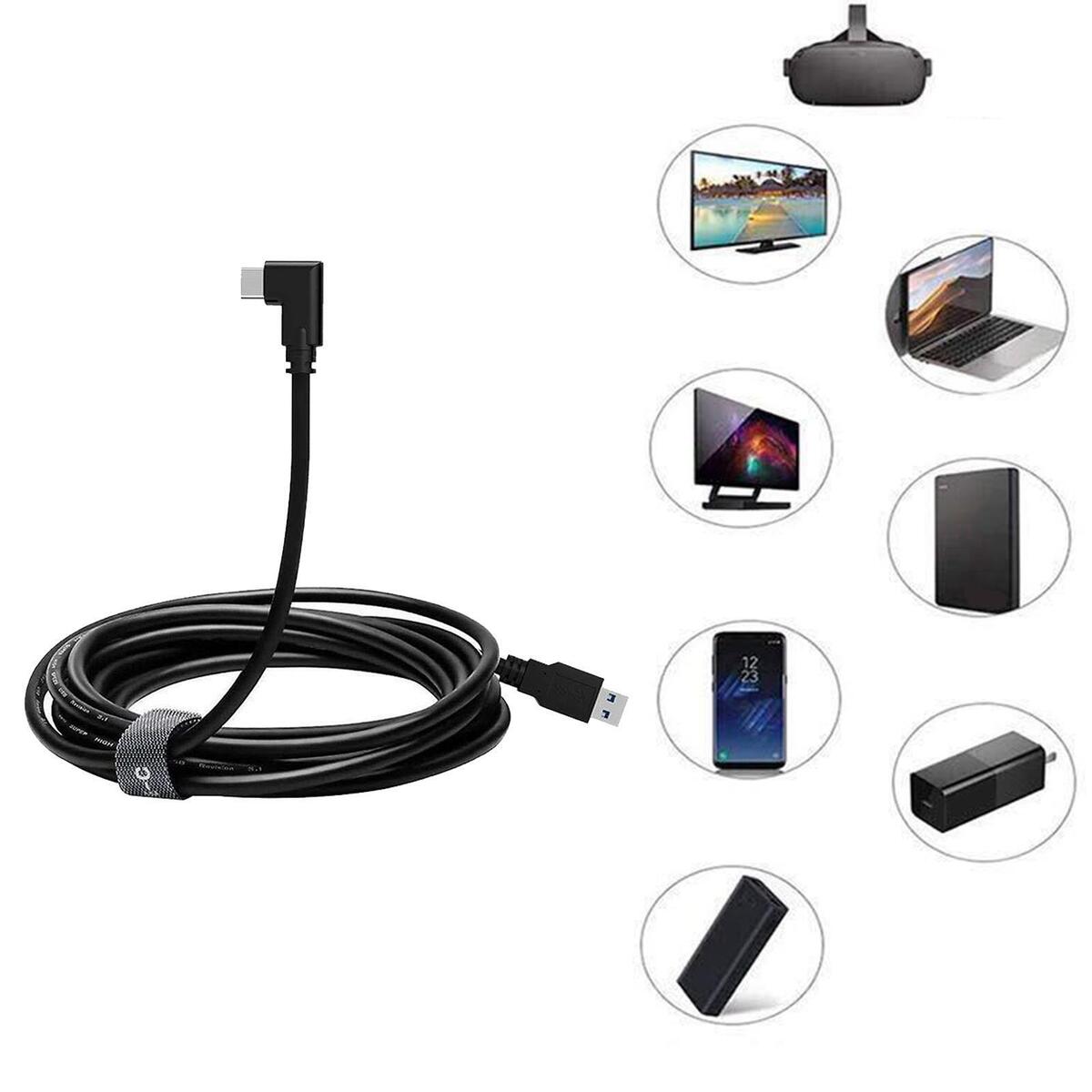 USB 3.2 Type-C Cable VR Headset 10Gbps Fast Charging for Quest 2 Gaming PC