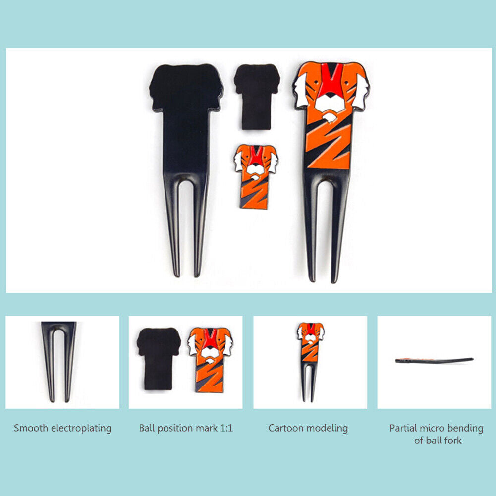Golf Divot Repair Tool Tiger Pattern Pitch Groove Cleaner Golf Pitchfork
