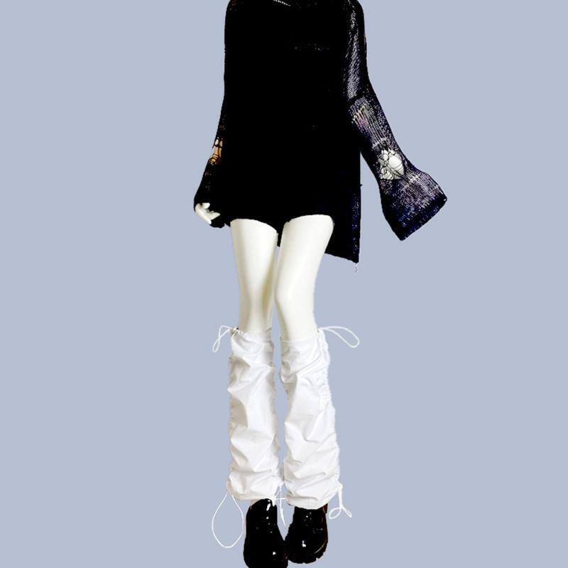 Women Harajuku Punk Leg Warmer Ruched Baggy Drawstring Knee High Foot Cover Sock