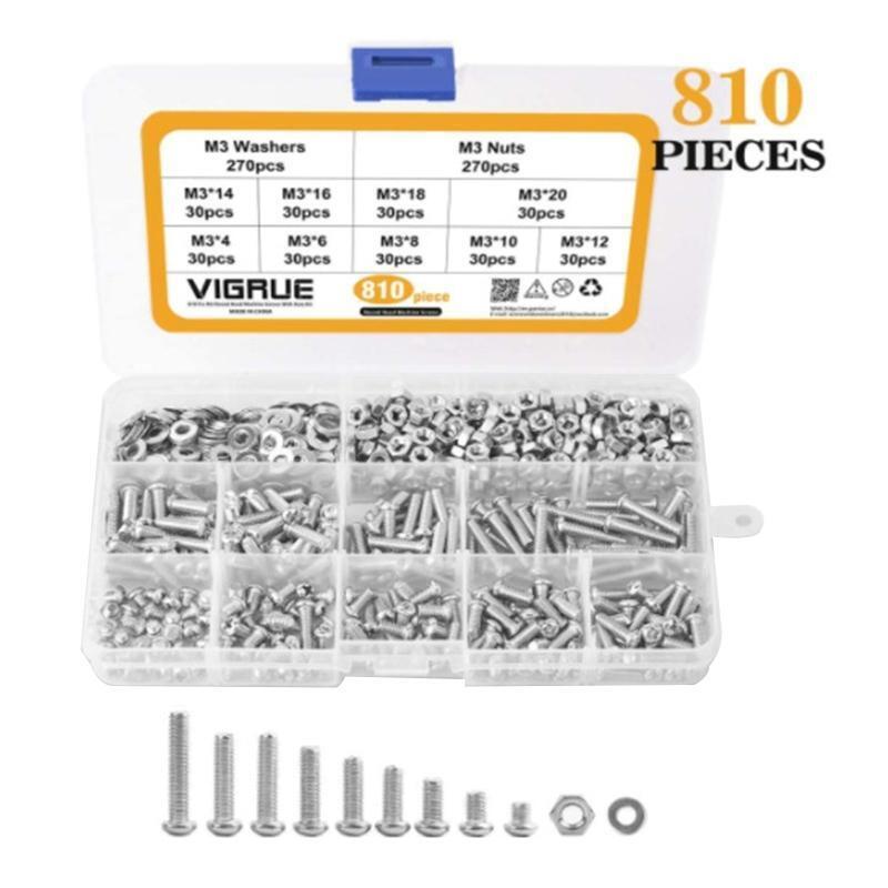 810Pcs M3 Metric Thread Phillips Pan Head Screws Assortment Kit Easy to Use