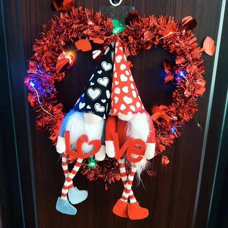 Valentine's Day Decorations Gnome Wreath for Front Door Wall Hanging Ornament