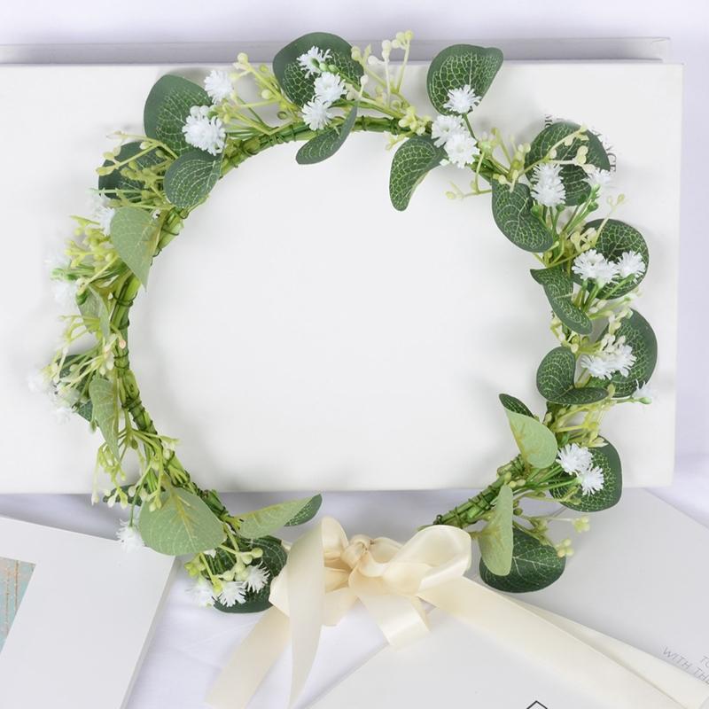 Luxury Flower Crowns with Adjustable Ribbon Wedding Hair Decor Thin-brimmed